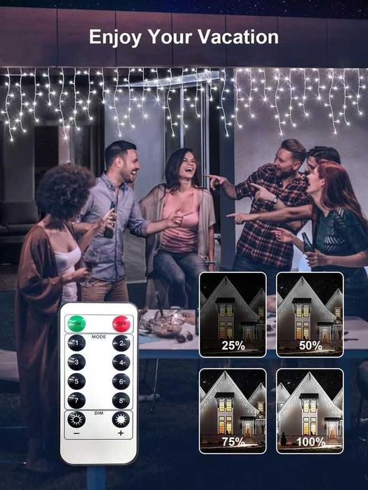 10M 400 LED Коледни светлини Студено бяло IP65 8 режима с дистанционно