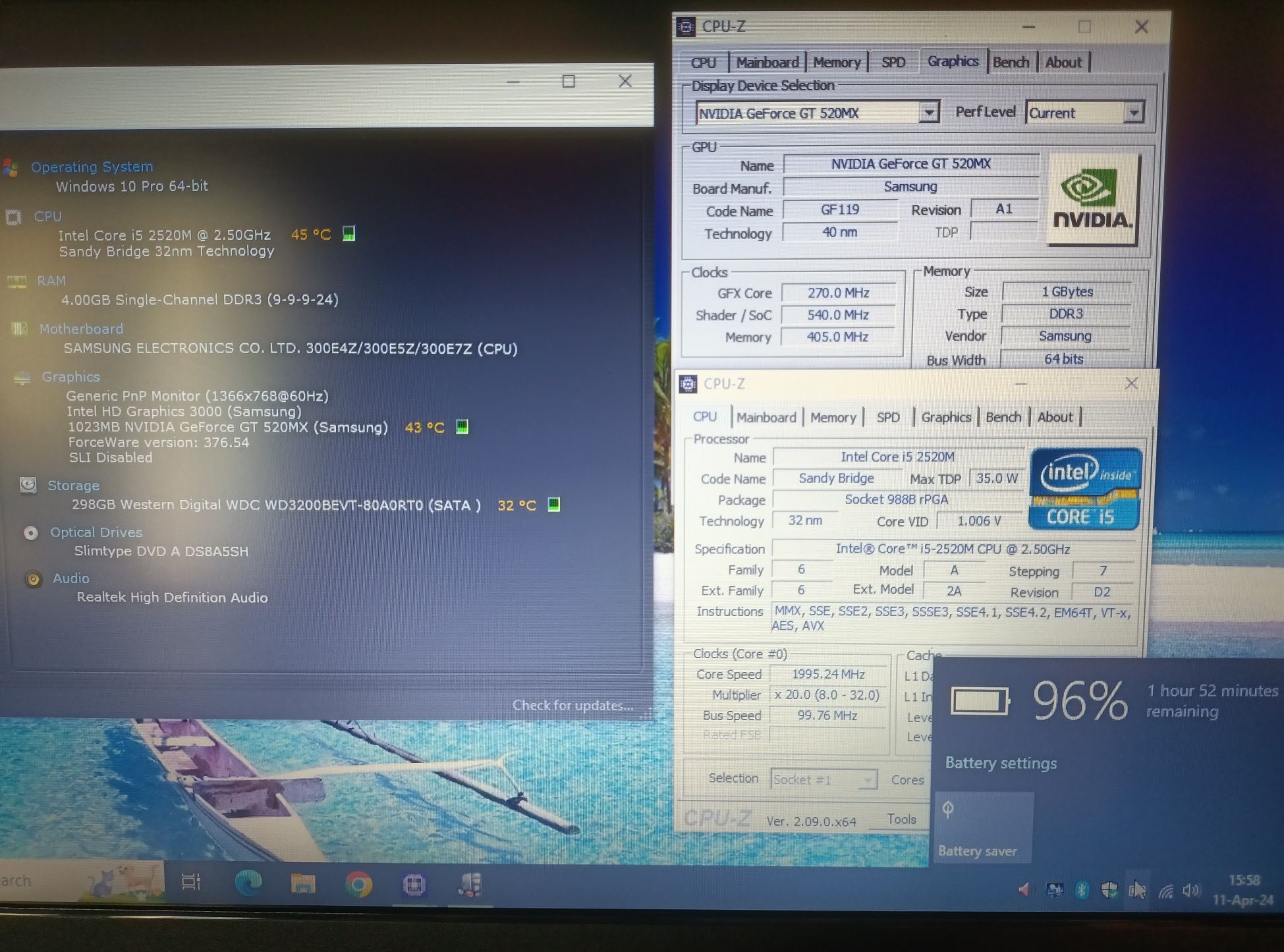 Laptop Samsung 300E Intel i5-2520M 2,50Ghz | 4Gb RAM | 320Gb hard