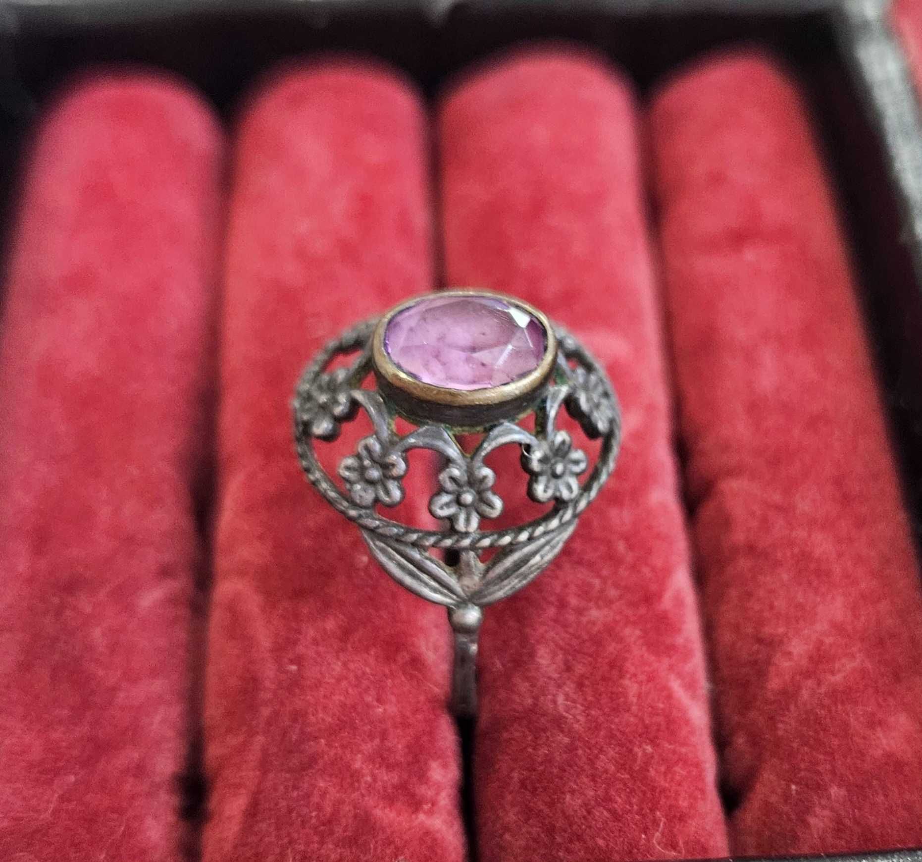 Советское серебряное кольцо с аметистом, 875проба,