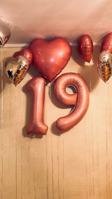 Набор воздушных шаров с цифрами 19, серебристый, розовый.