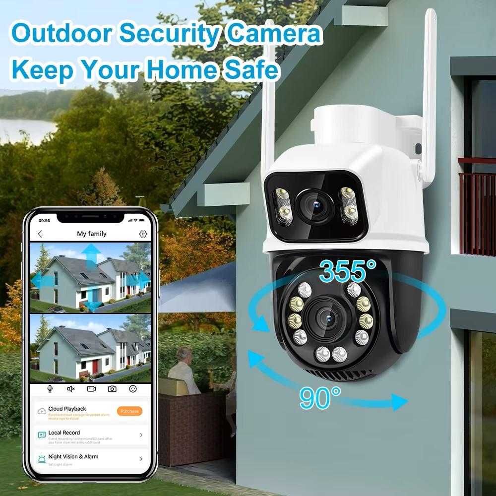 8MP  PTZ ICSee Wifi камера с двоен обектив с двоен екран Human Detect