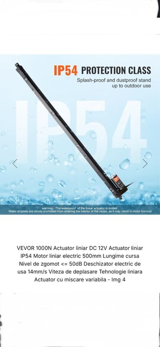 Actuator liniar 12V, cursa de 500mm,forta impingere/tragere 1000N