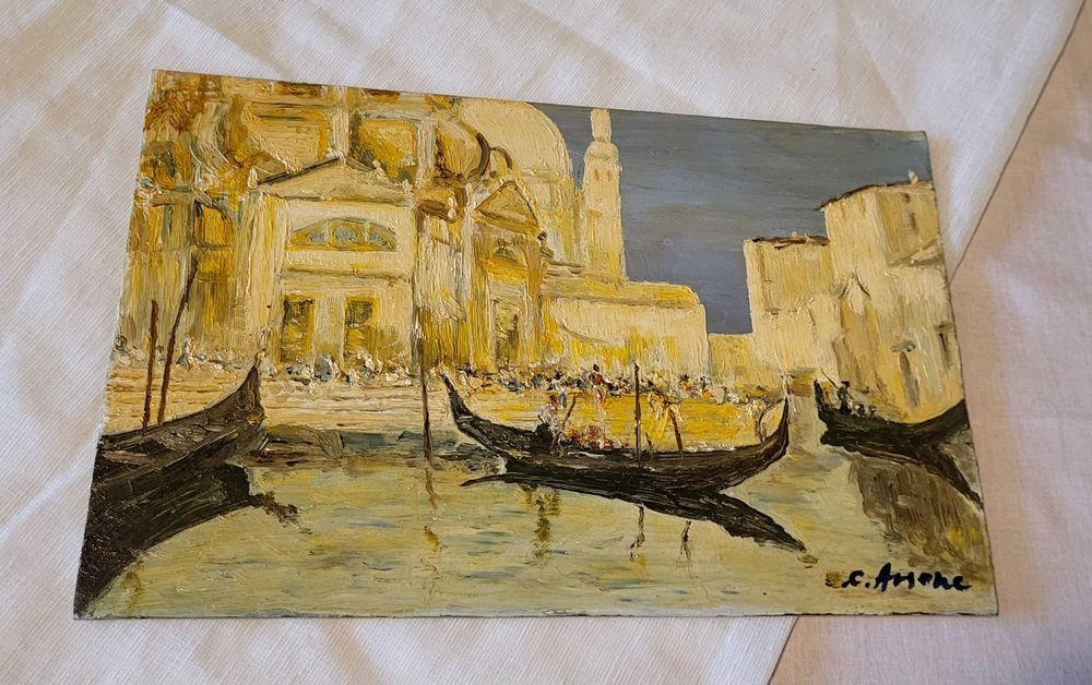 Tablou în Ulei Original - Vedere Veneția cu Gondole (Semnat)