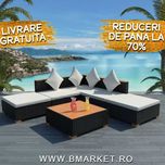 Set mobilier de gradina/terasa canapea/coltar 6 piese Negru/Alb Ratan