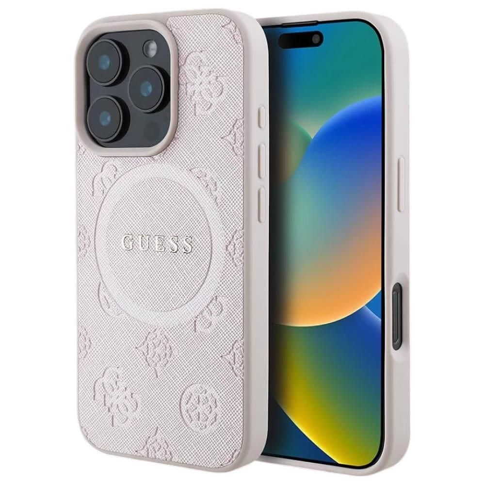 Guess saffiano peony classic logo magsafe кейс за iphone 16 pro – розо