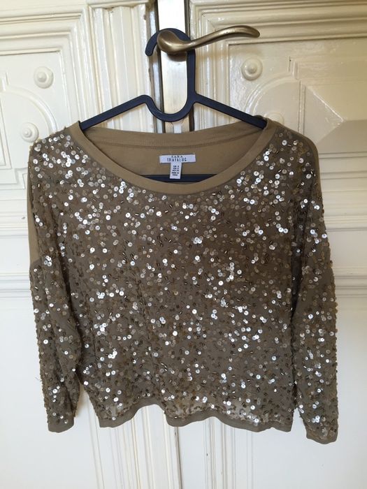 Bluza kaki cu paiete talie scurta Zara_8