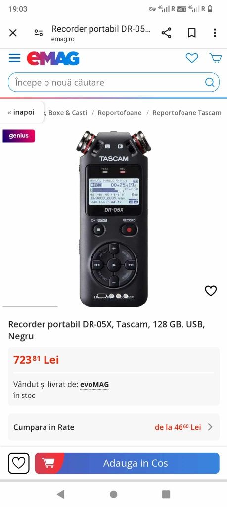 Recorder portabil Tascam DR-05X 128gb,usb negru nou sigilat
