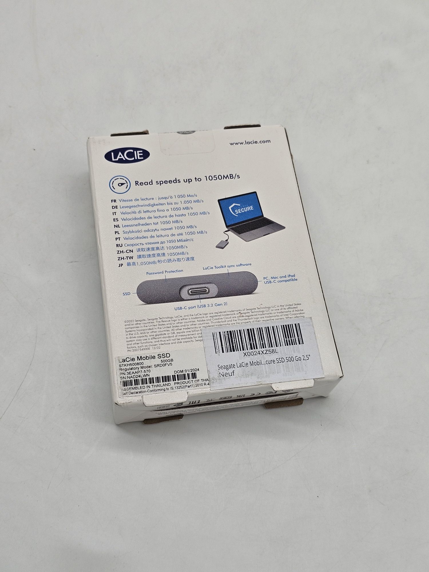 SSD Extern LaCie Mobile SSD Secure 500GB, USB 3.2 Gen2 Type C, AES-256