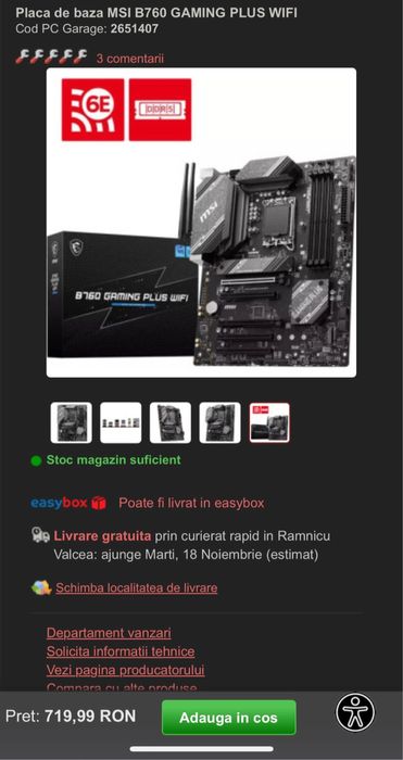Kit Placa de baza MSI B760 Gaming Wifi + procesor Intel i3 1200f