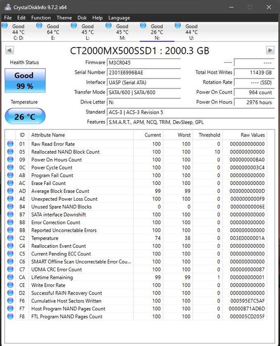 SSD 2.5" SATA III Crucial MX500 2TB 1.92TB USB 3.1 garantie 04.2028