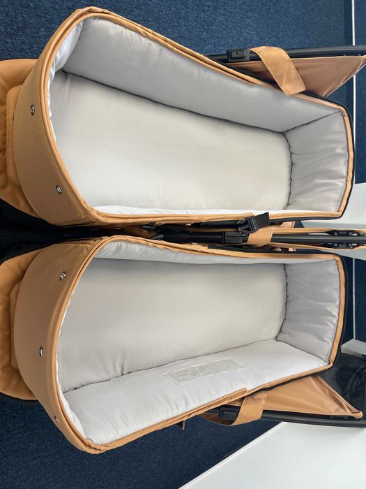 Carucior de gemeni 2 in 1 cu landouri EURO CART DOBLO, 0 luni+, Camel