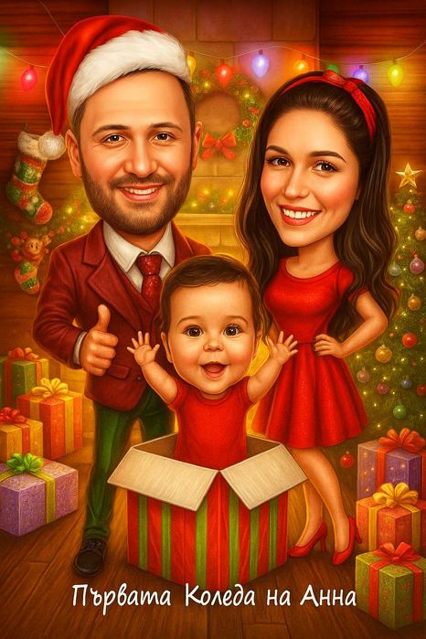 Коледна Карикатура в Рамка (ПЕРФЕКТНИЯ ПОДАРЪК)