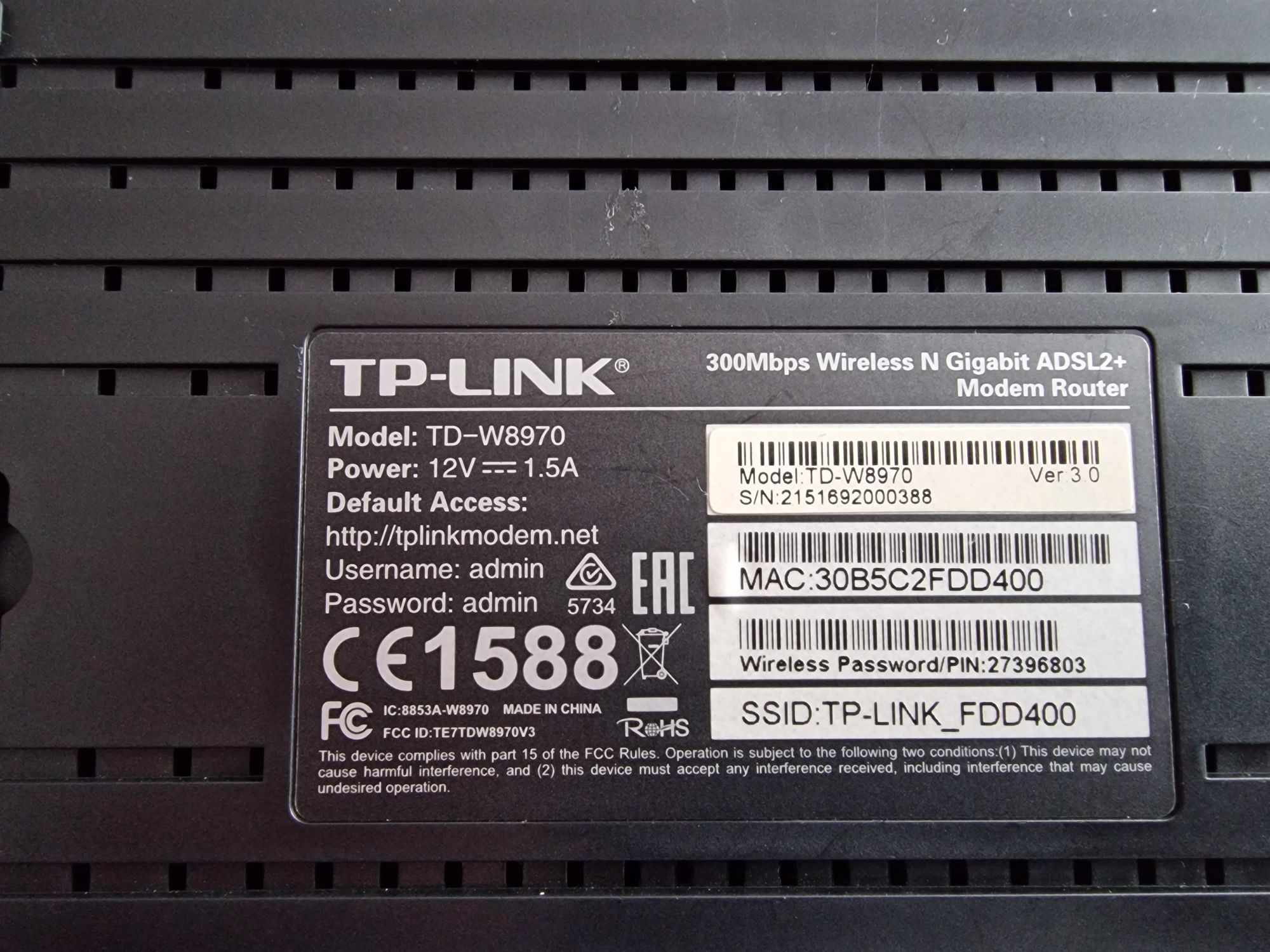 Vand TP-LINK TD-W8970 300Mbps Wireless N Gigabit ADSL2+ Modem Router