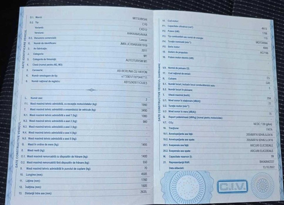 Mitsubishi Lancer Sportback 2011 1.8 Diesel, 150CP