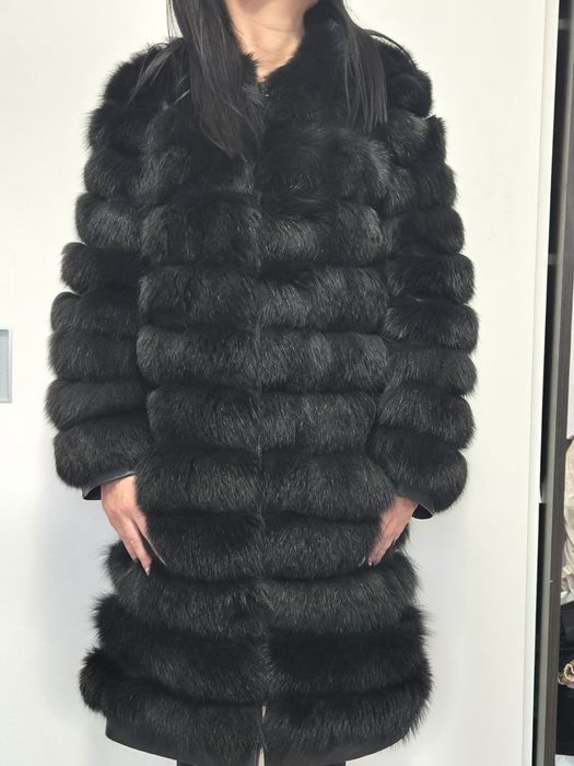 Кожено палто естествен косъм лисица