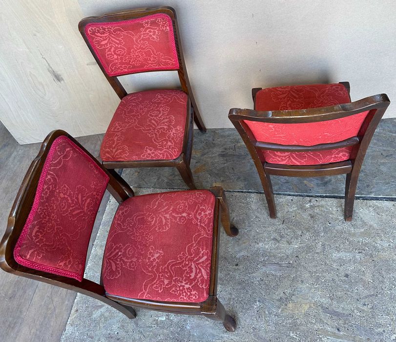 Set 3 Scaune Vintage cu sezut si spatar tapitat; Scaun