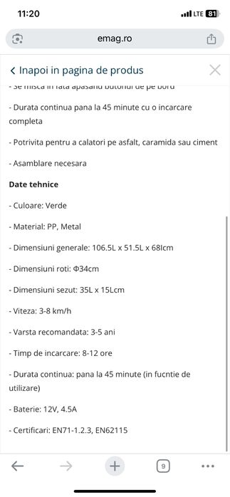 Vând motor pentru copii în stare foarte bună