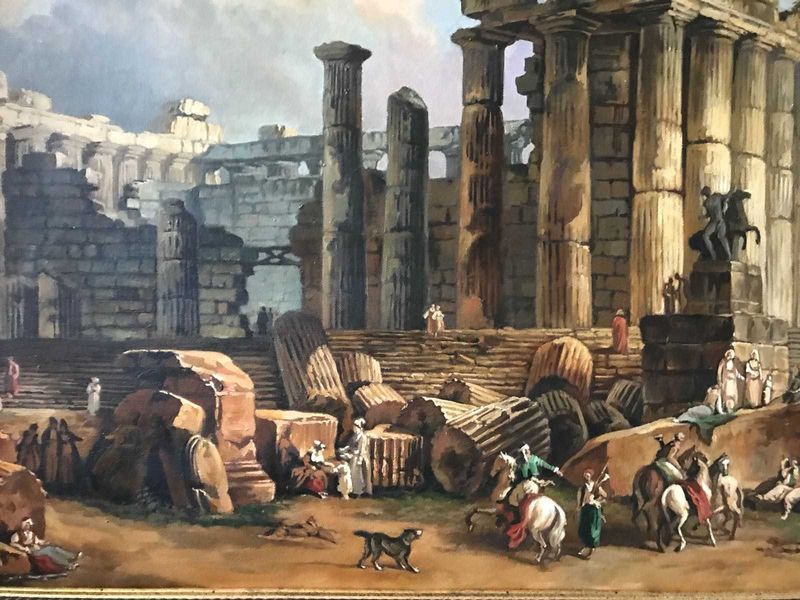 Ruine Antice Primavara Acropole, Peisaj  pictat ulei pe panza 91×73