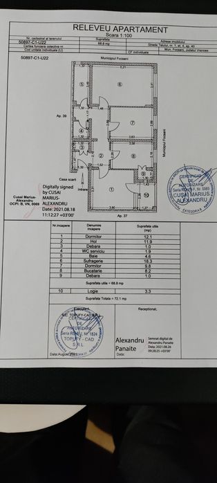 vand apartament 3 camere str.Teiului nr.1-scoala nr.9