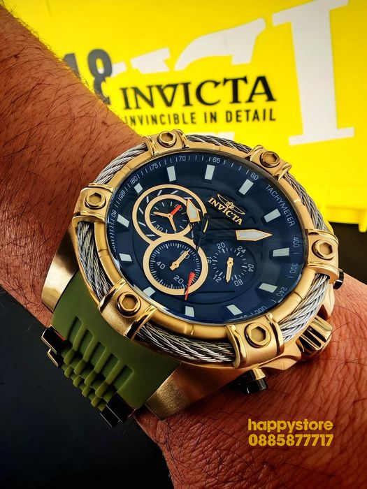 INVICTA Bolt Vestige Green/Gold 52 mm, Инвикта нов ръчен часовник