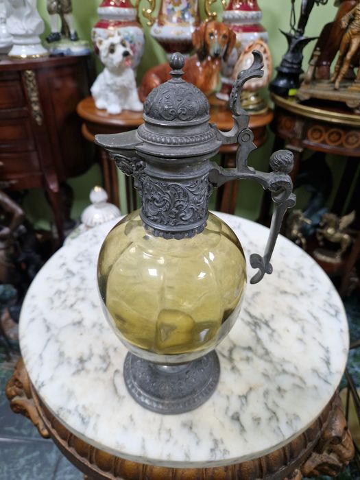Стара османска антикварна гарафа декандер стъкло метал
