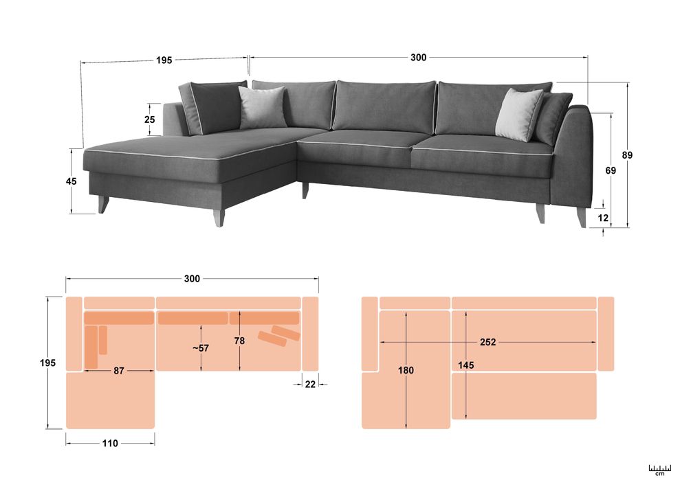 Coltar dreapta extensibil cu lada depozitare