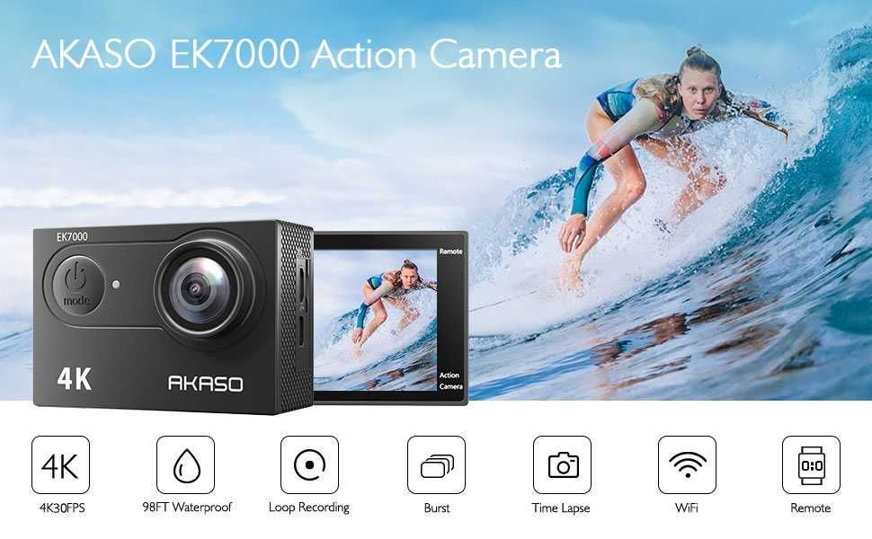 Akaso EK7000 WiFi екшън камера+ комплект аксесоари