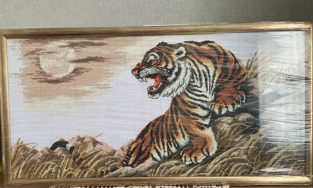 Большая картина тигр вышивка на холсте