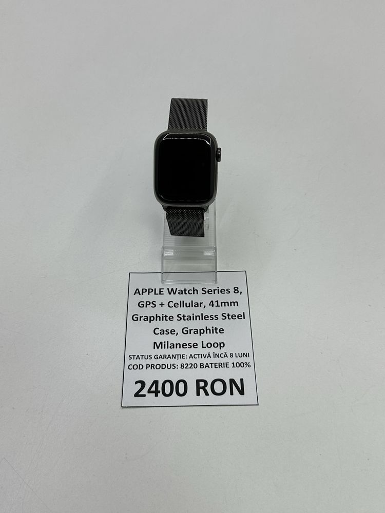 Apple Watch 8, GPS + Cellular, Carcasa Graphite Stainless Steel 41mm