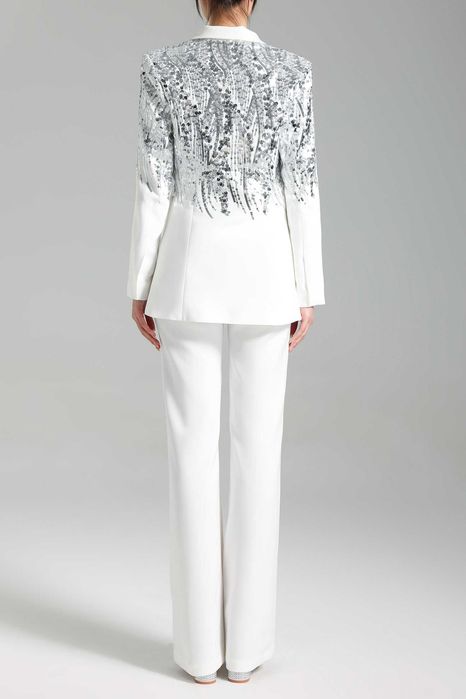 Дамски костюм в бяло с пайети от 2 части-сако/панталон Bella Barnett M