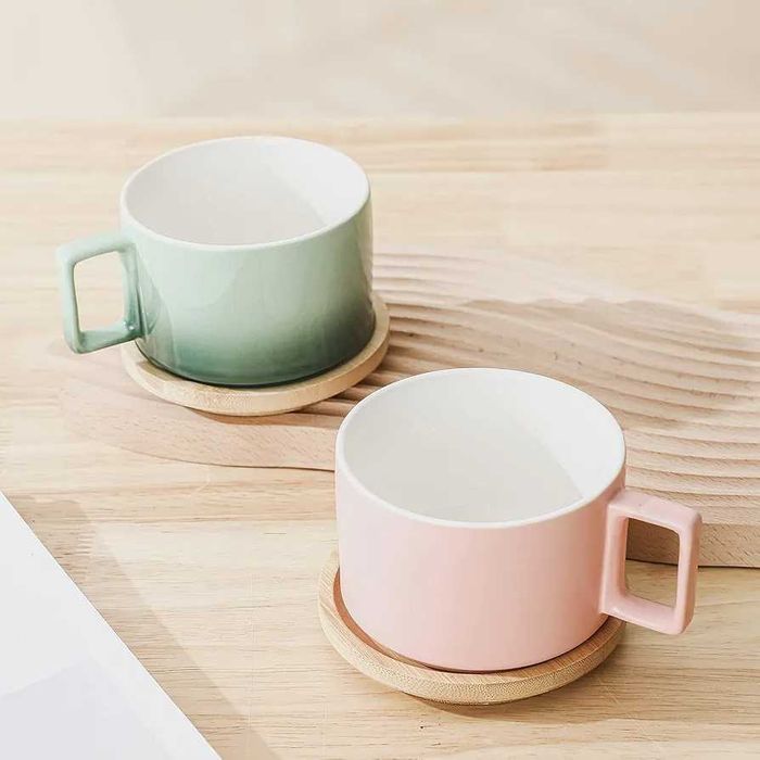 Set ceașcă de cafea ceramică & farfurie lemn Henten Home (310 ml),ceai