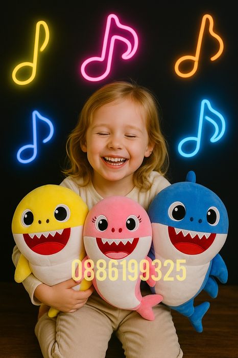 Музикална Плюшена играчка Baby Shark Бейби Шарк плюшена Акула