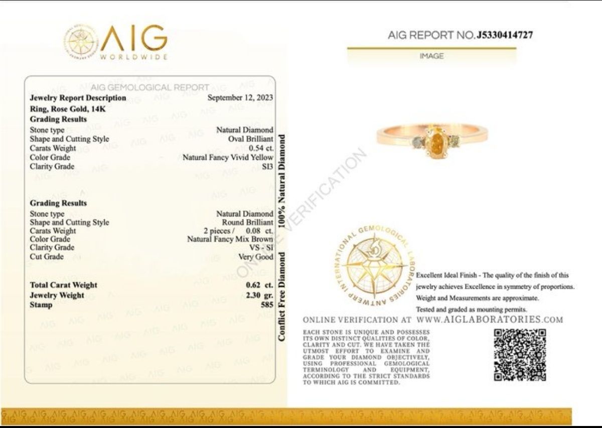 Inel din aur de 14K și diamant natural certificat AIG