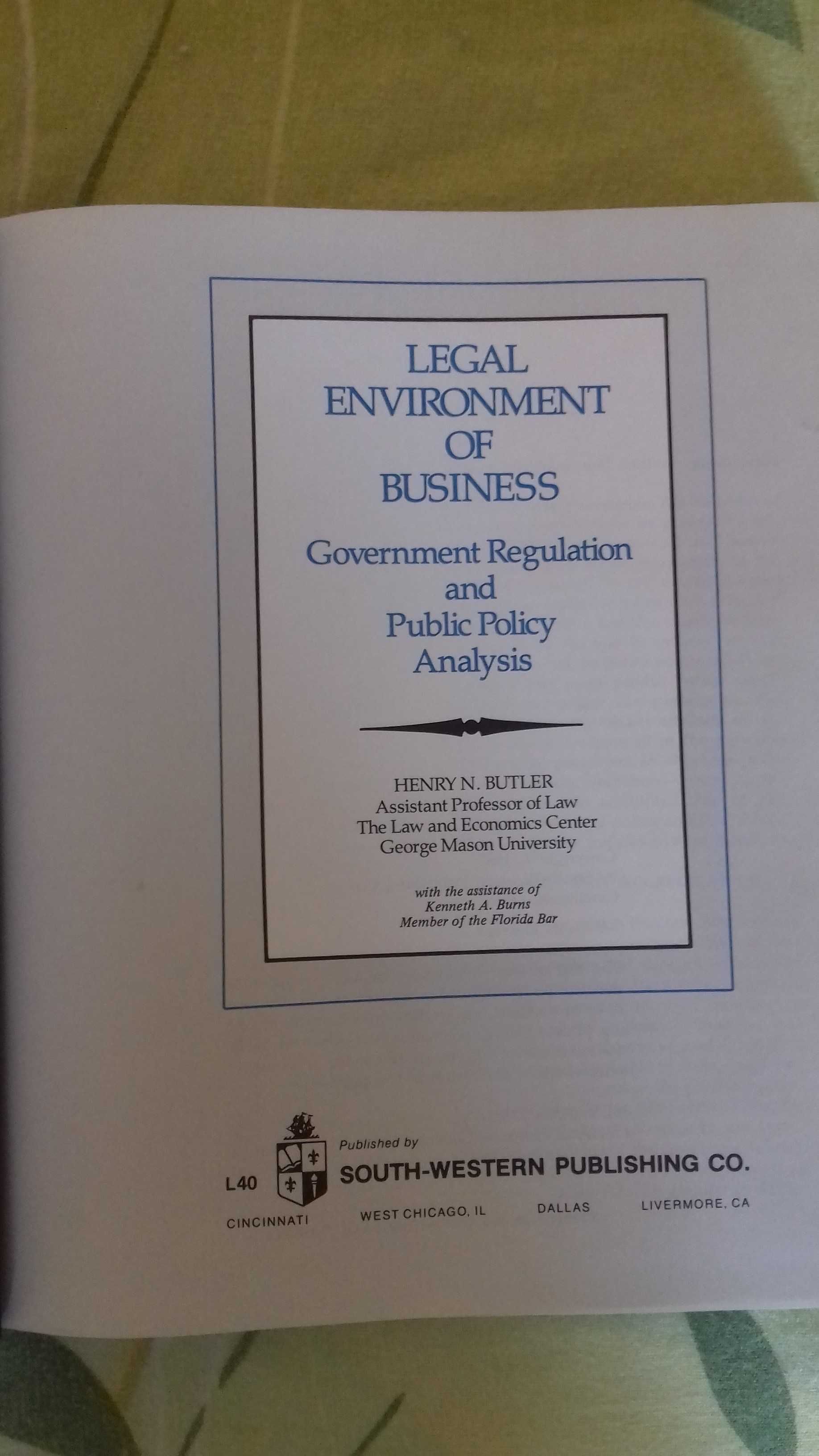 Legal Environment of Business - Henry N. Butler