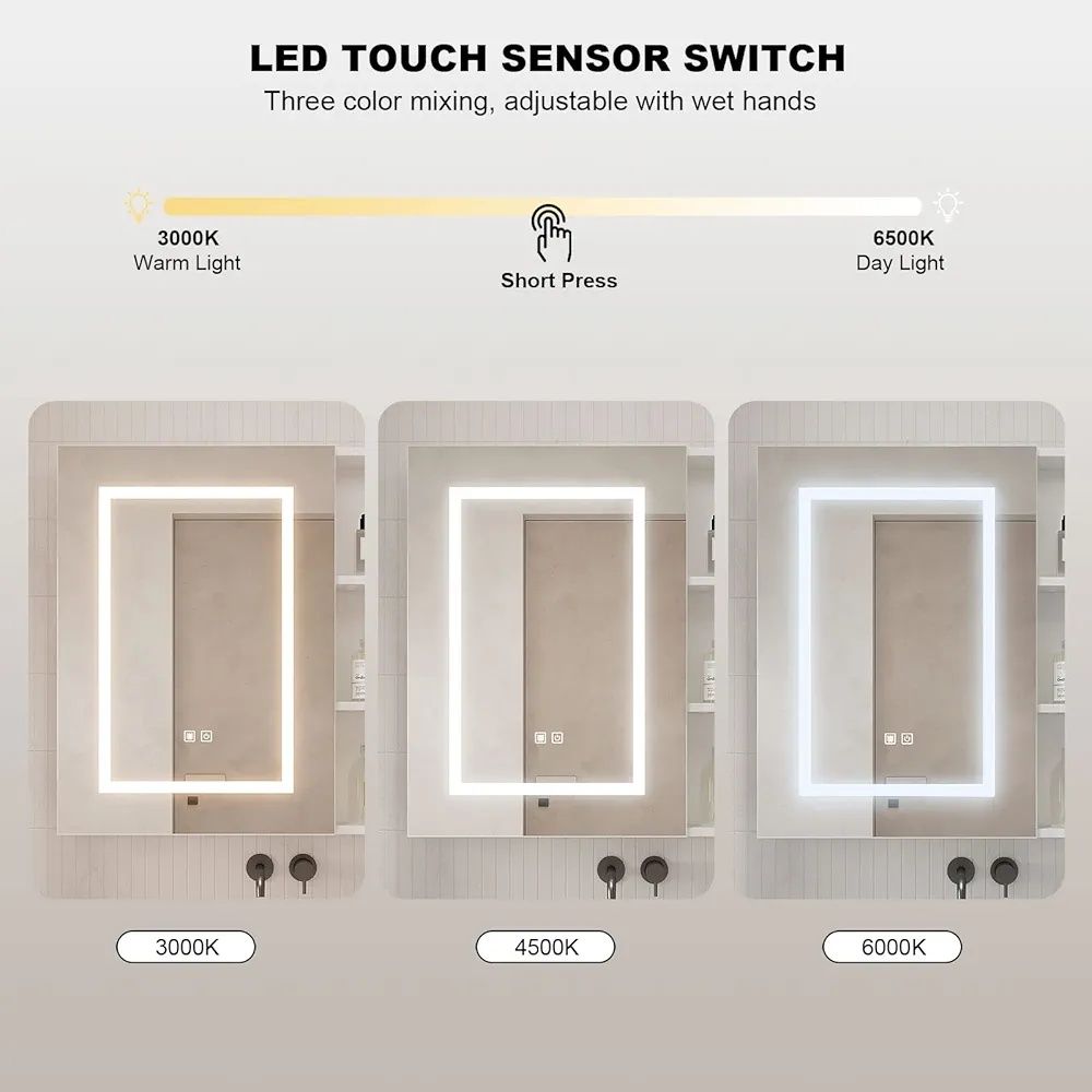 Шкаф за баня 70×70×15 см с огледало, LED осветление и обезпотител