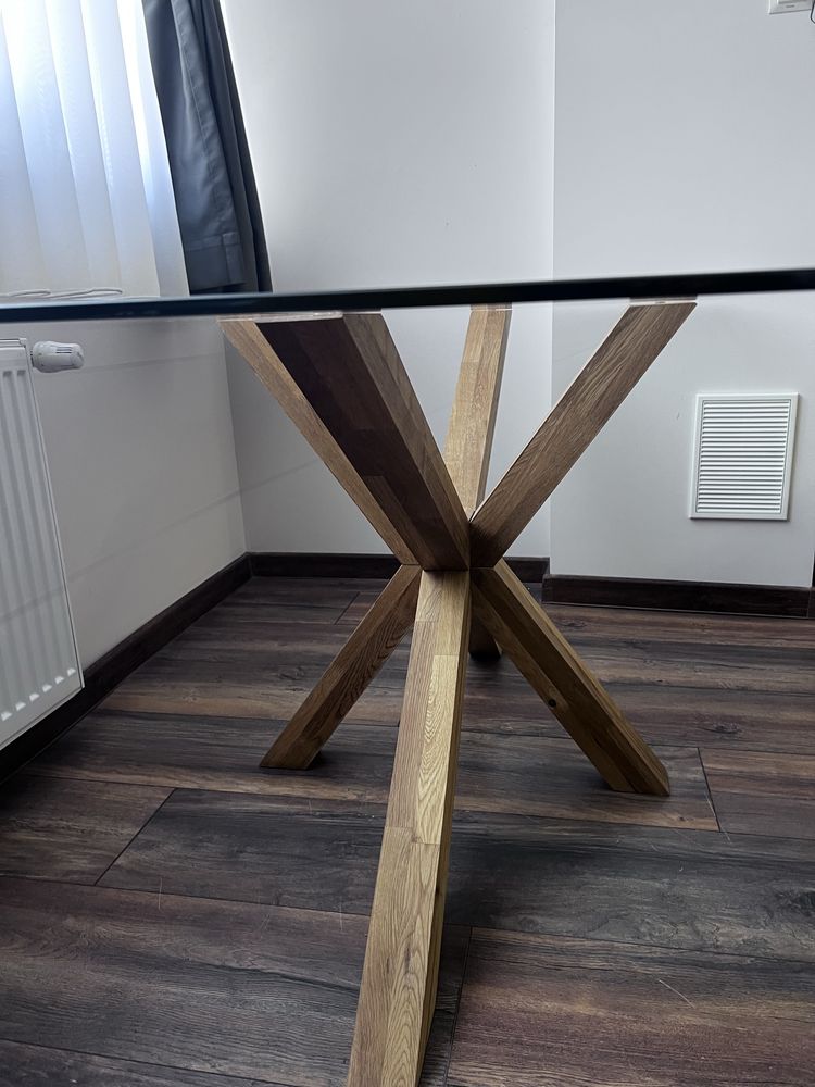 Кухненска маса AGERBY 90x160 стъкло/дъб