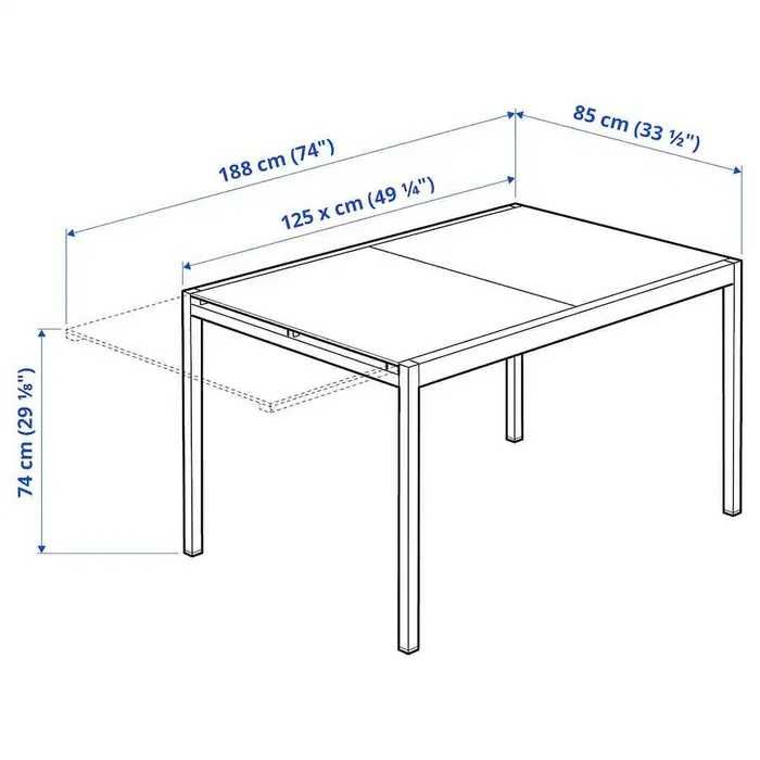 IKEA GLIVARP - Masă extensibilă. Blat sticla, extensie 63x85 cm