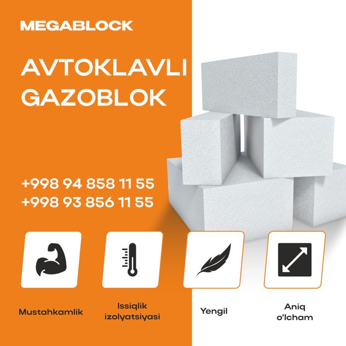 Gazablok avtoklavli - 570 000 so'm m³