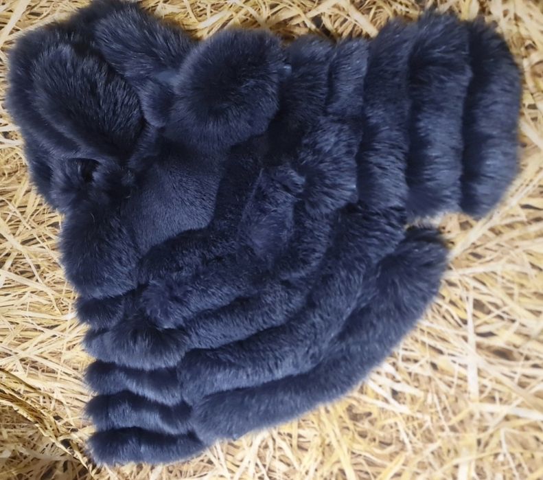 Луксозно яке от естествена кожа и гъст косъм от лисица/XS/цвят мастило