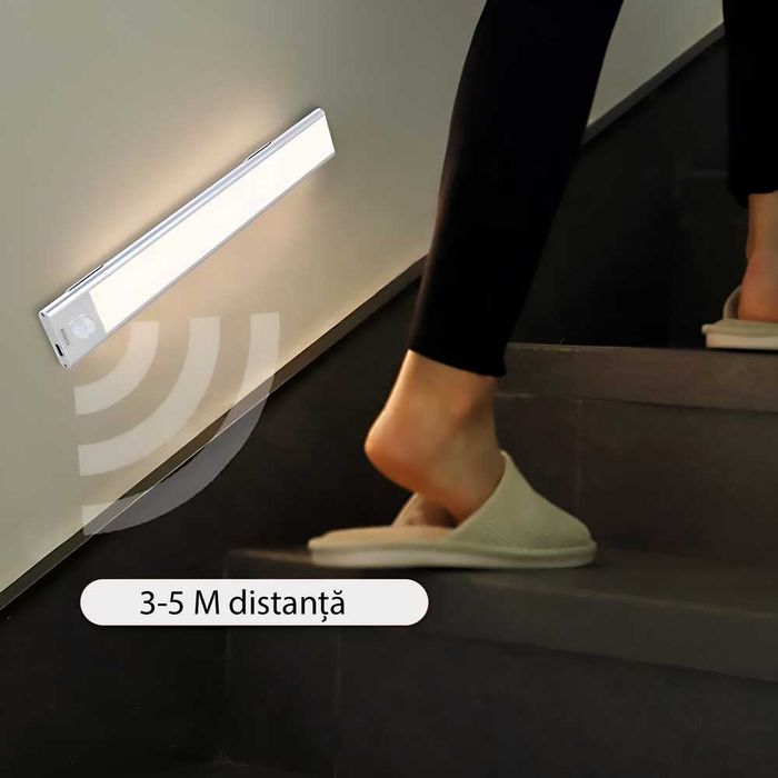 Lampa led sensor miscare, reglabila, 3 tipuri lumina, acumulator, 30cm