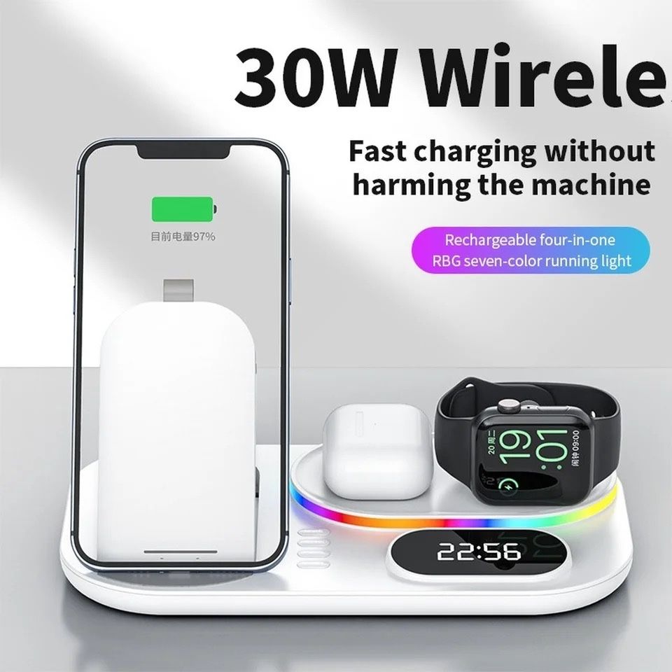 Incarcator Wireless cu Led Neon Pentru Telefon Casti Ceas