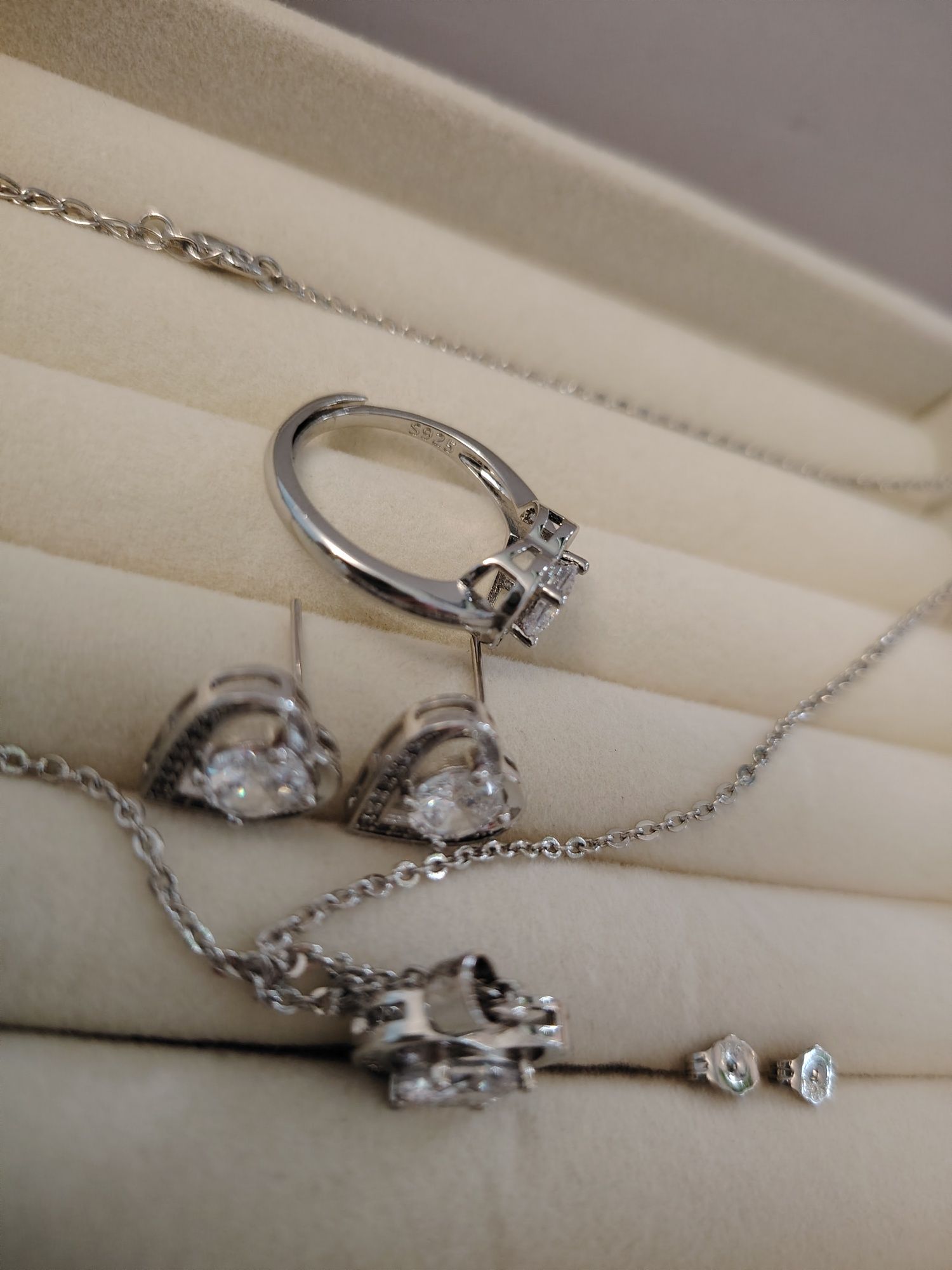 Set de bijuterii placat cu aur roz , flori și inimi din argint S 925