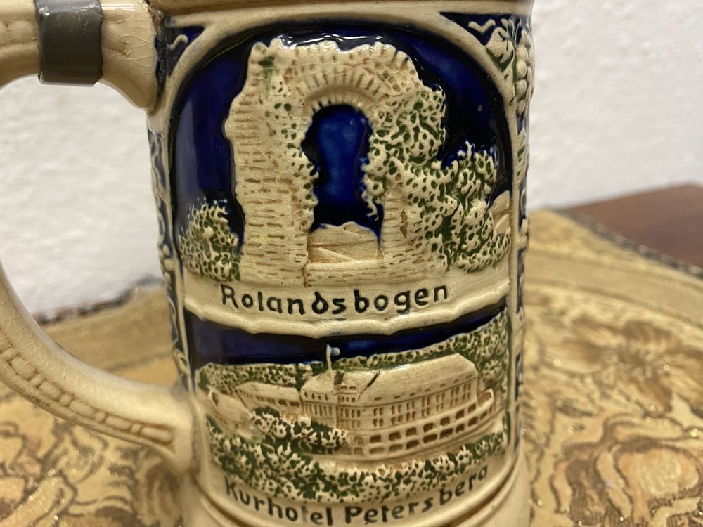 Немска порцеланова халба за бира чаша с калаен капак