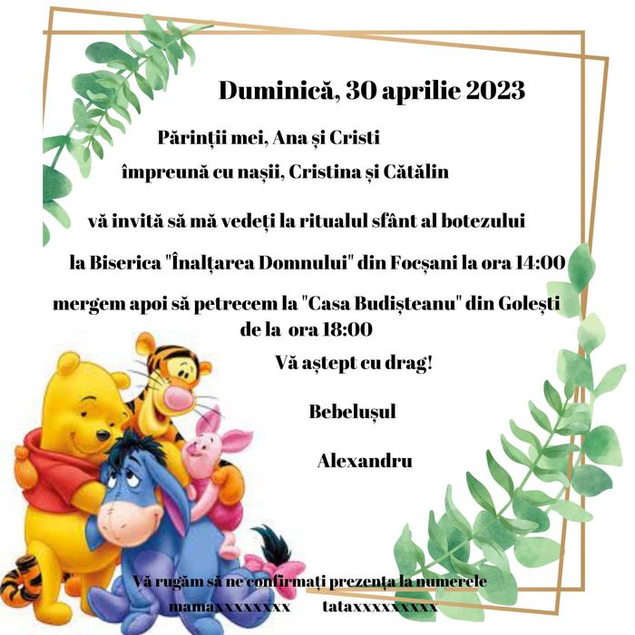 Invitatii nunta/botez/cununie civila/zile de nastere