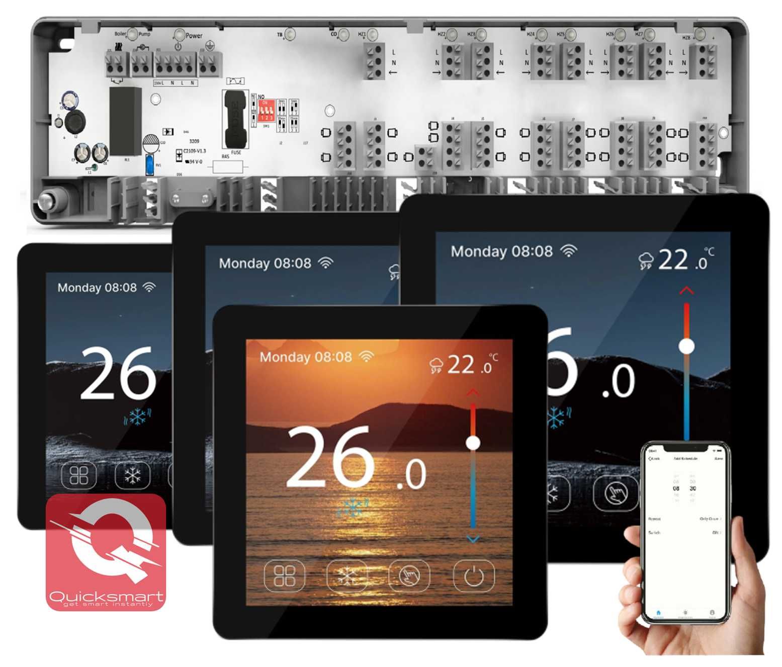 Automatizare Incalzire Pardoseala Q10, 4x Termostat cu fir Q50