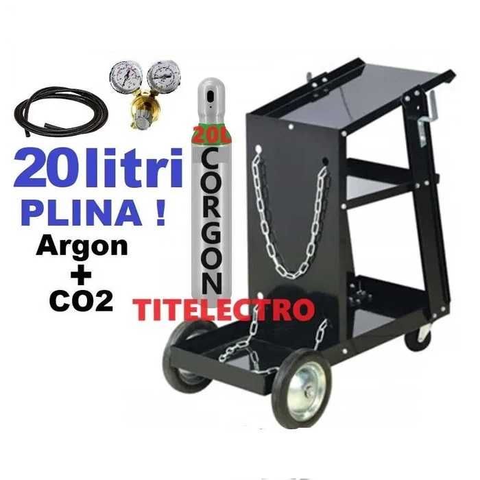 Carucior aparat sudura + tub 20 litri PLIN corgon argon CO2 + reductor