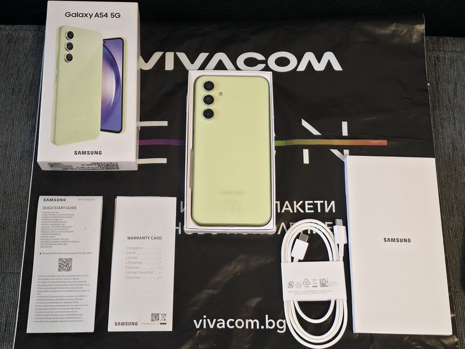 КАТО НОВ 256GB Samsung A54 5G Vivacom Гаранция '25г. Lime