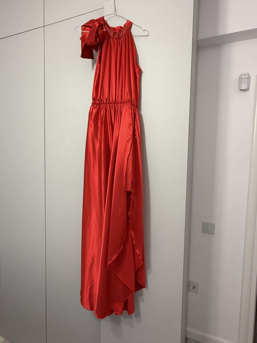 Rochie rosie saten eleganta