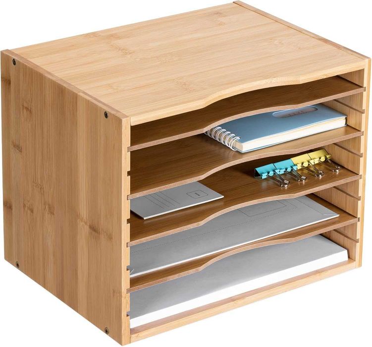 Organizator birou bambus cu 5 compartimente suport documente reglabil