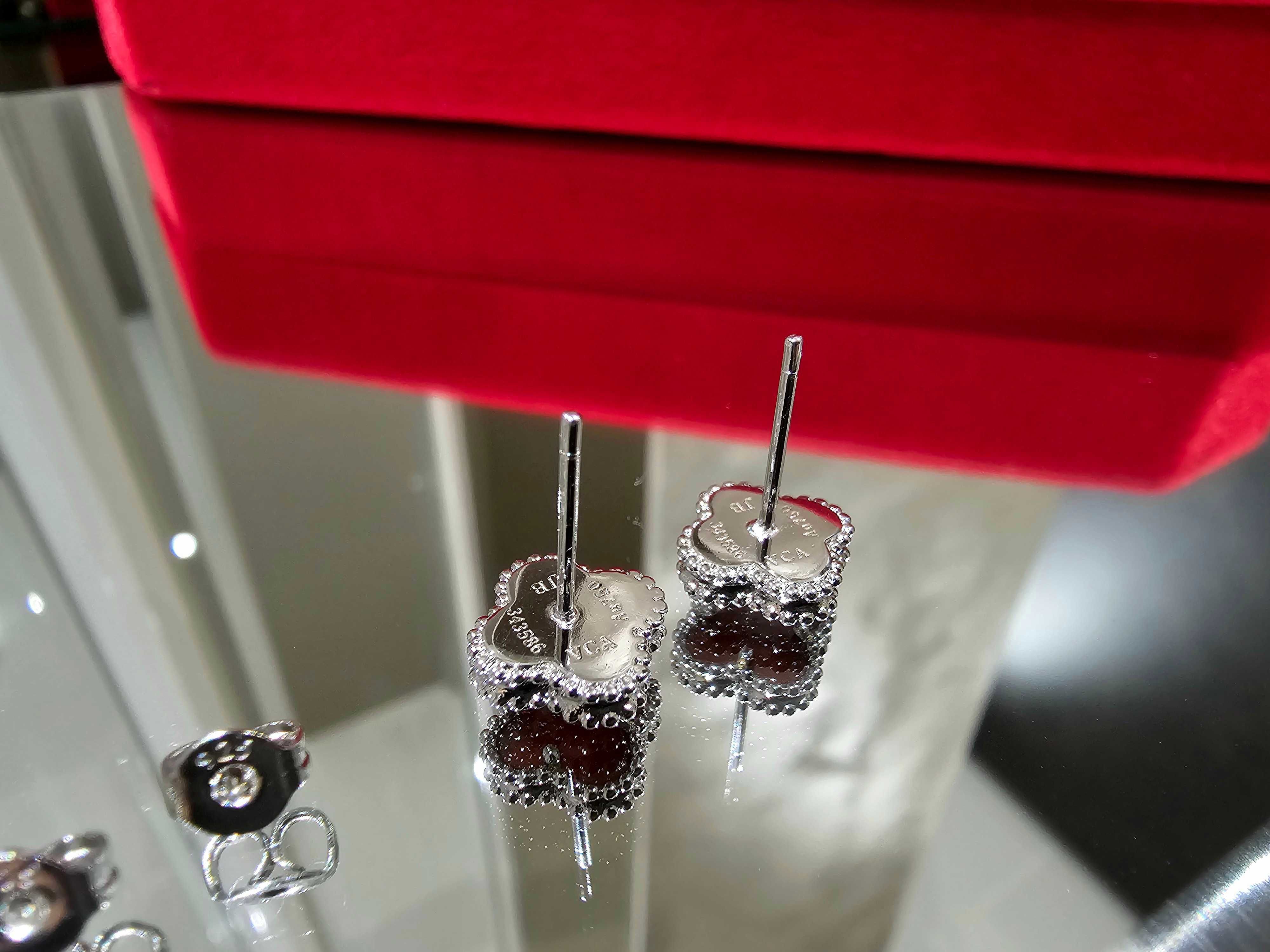 Van Cleef & Arpels VCA Silver Red Sweet Alhambra Clover Дамски Обеци